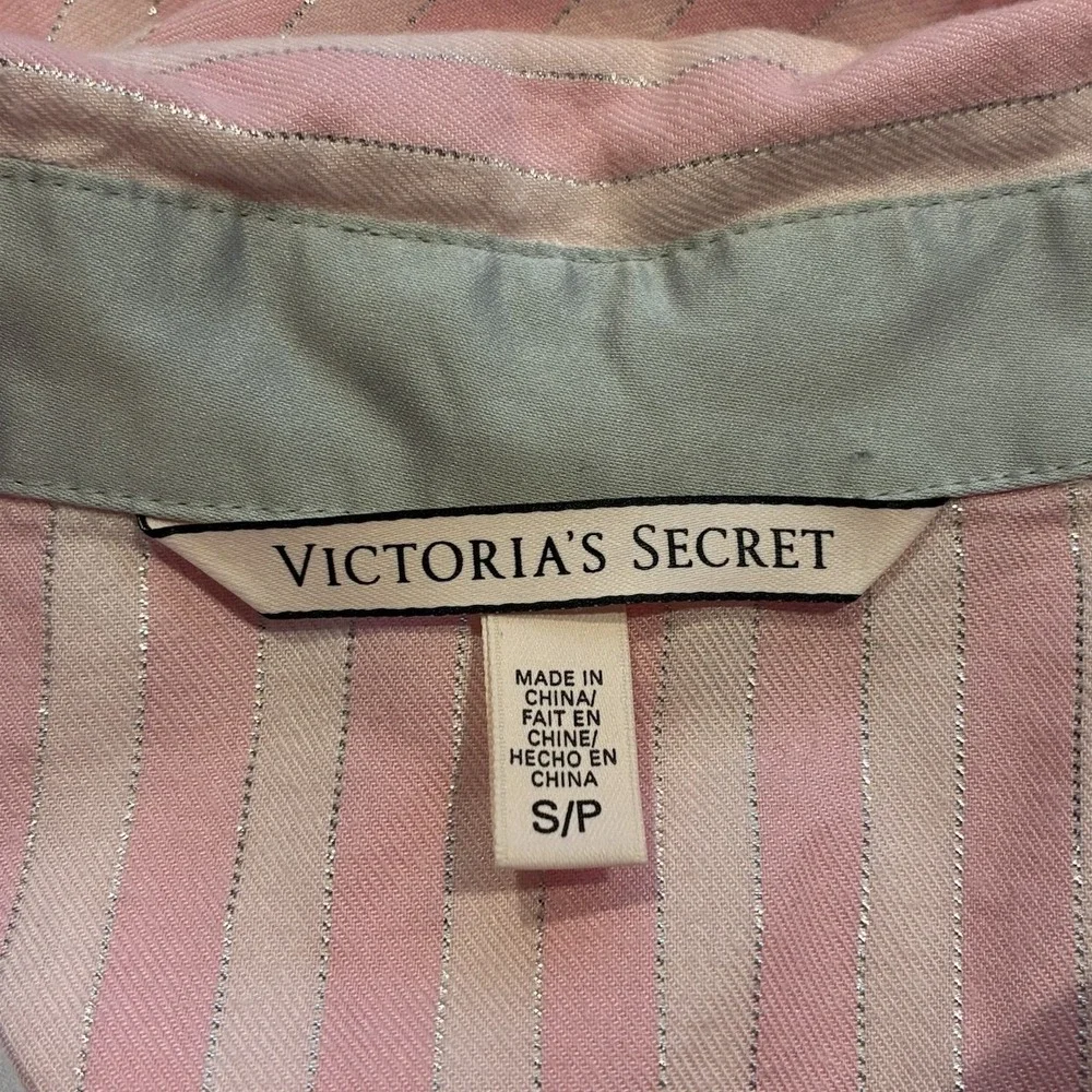 Victorias Secret Pink Striped 2 Pc Pajama Pant Set Silver Shimmer PJs Womens S